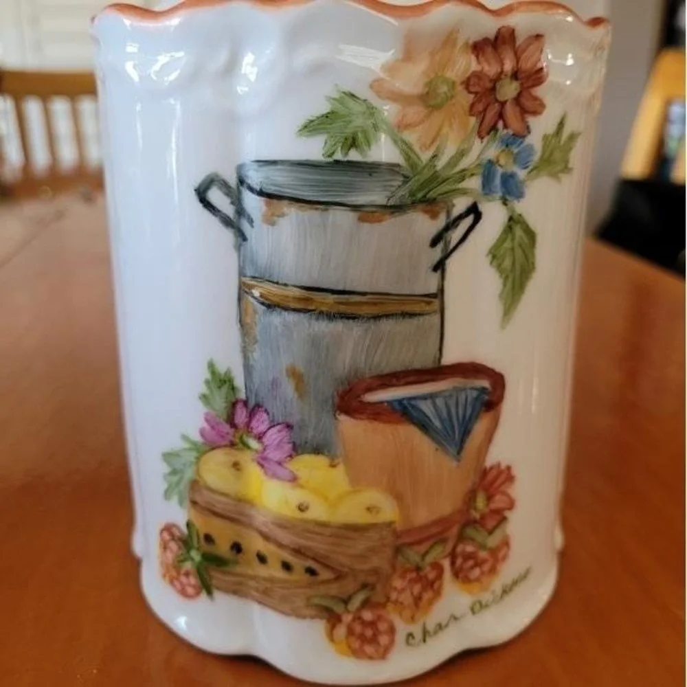 Char‎ Dickens Vintage Hand Painted Porcelain Canister Fruit Garden Still Life